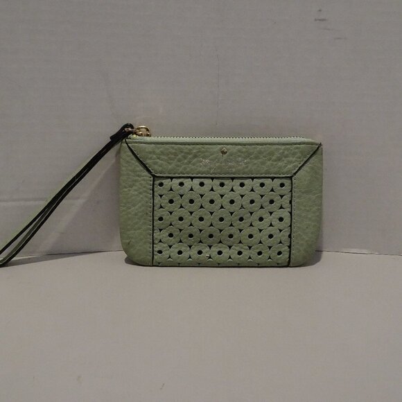 Kate Spade Mercer Isle Bee Perforated Mint Green Leather Wristlet Coin Purse - Picture 1 of 5